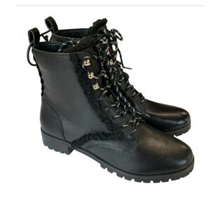 Kate spade Raquelle New York faux fur black leather lace upper combat boots 8.5